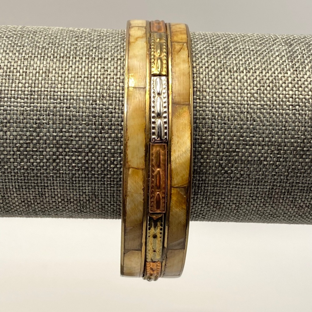 Vintage Bangle Bracelet Mixed Metal Shell Boho Gold Silver Copper Colour 2.5in